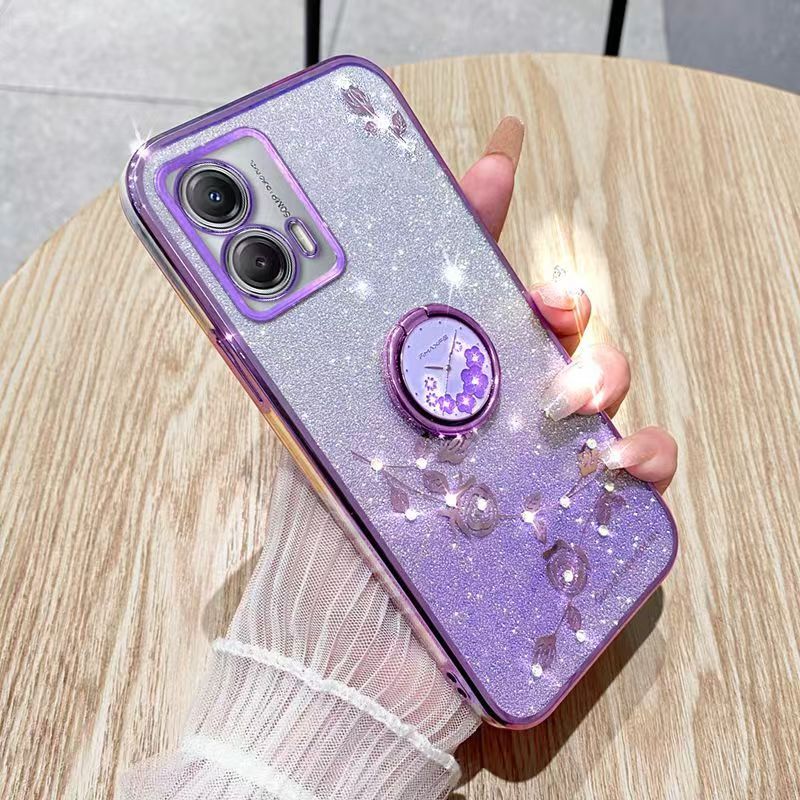 For Motorola Moto G73 5G Phone Case Flash Women's and Girls Pink Flower Transparent Shock Protection Luxury Diamond Shining Phone Case Soft TPU