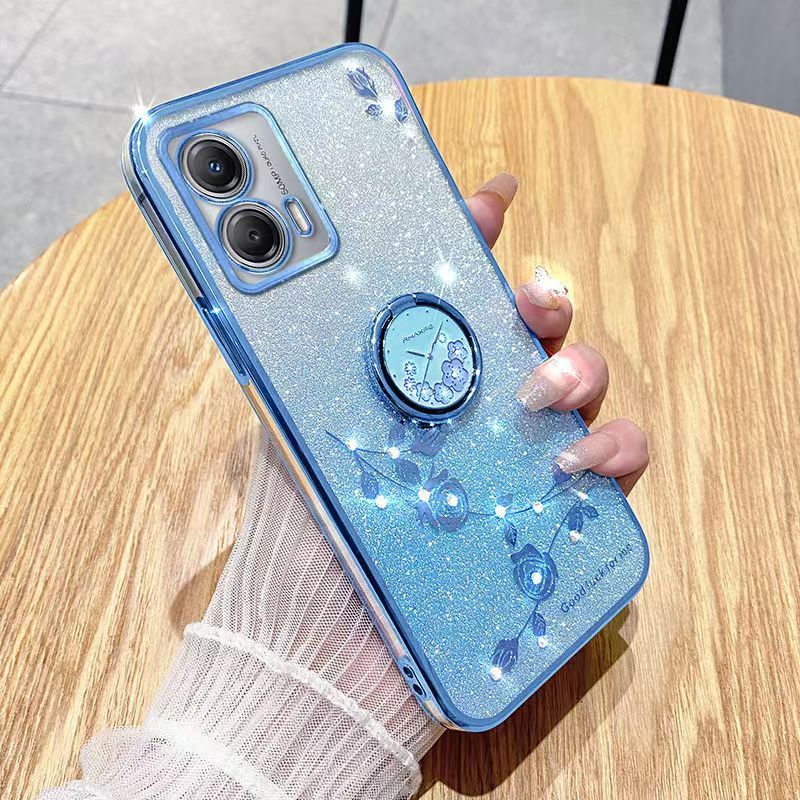 For Motorola Moto G73 5G Phone Case Flash Women's and Girls Pink Flower Transparent Shock Protection Luxury Diamond Shining Phone Case Soft TPU