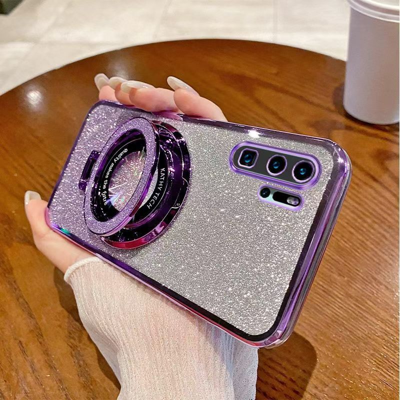 Luxury Magnetic Support Phone Case For Huawei P30 Pro Transparent Glitter Powder Fall Prevention Protective Cover