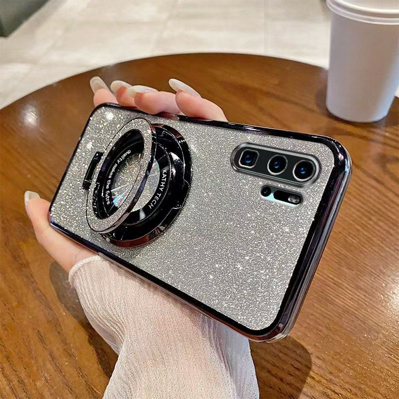 Luxury Magnetic Support Phone Case For Huawei P30 Pro Transparent Glitter Powder Fall Prevention Protective Cover