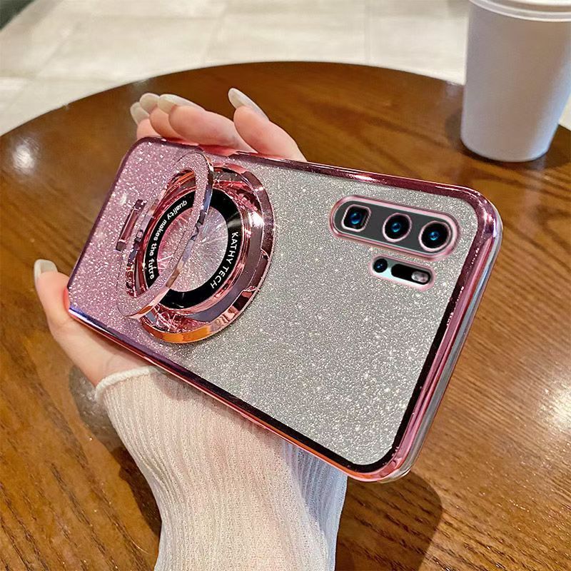 Luxury Magnetic Support Phone Case For Huawei P30 Pro Transparent Glitter Powder Fall Prevention Protective Cover