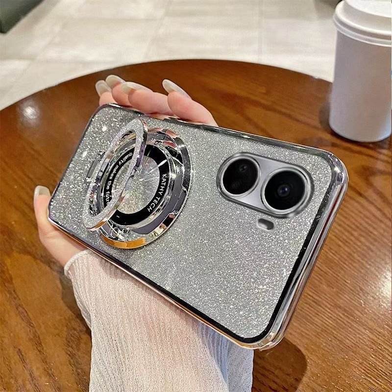 Luxury Magnetic Support Phone Case For Huawei nova 10 SE Transparent Glitter Powder Fall Prevention Protective Cover