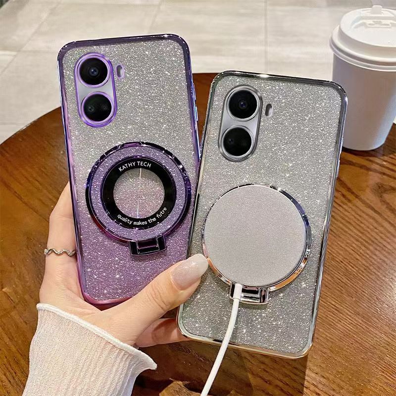 Luxury Magnetic Support Phone Case For Huawei nova 10 SE Transparent Glitter Powder Fall Prevention Protective Cover