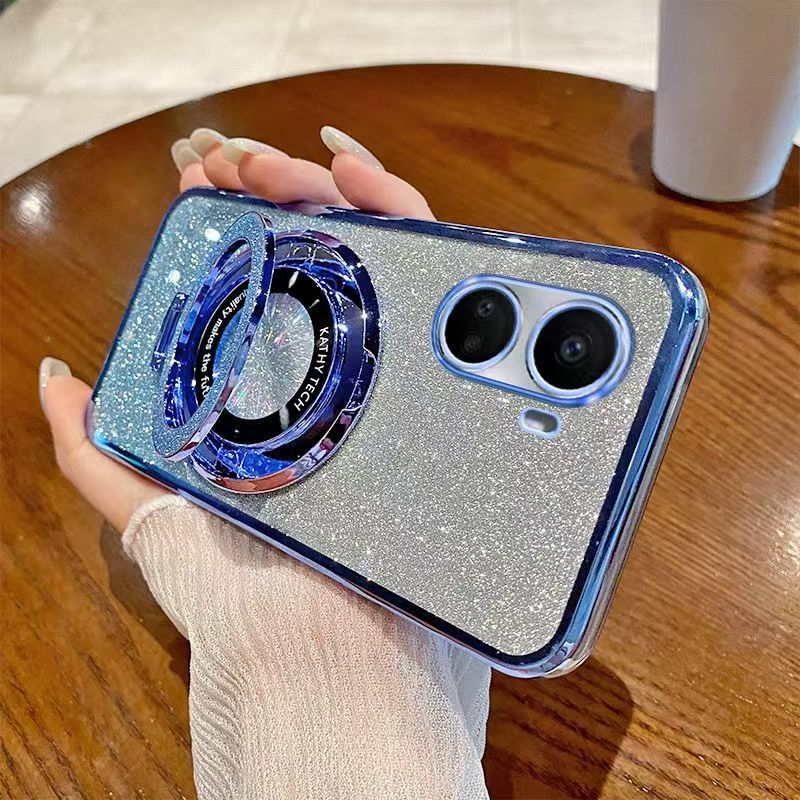 Luxury Magnetic Support Phone Case For Huawei nova 10 SE Transparent Glitter Powder Fall Prevention Protective Cover