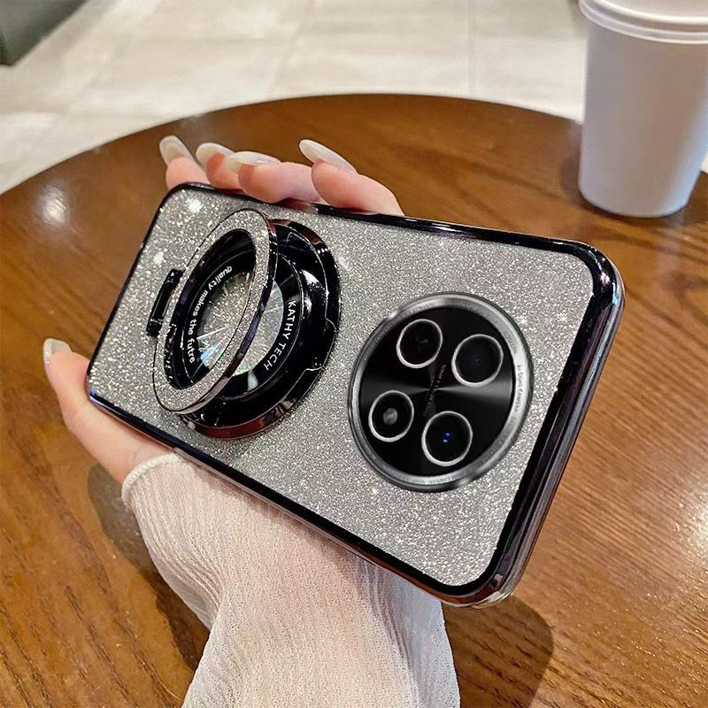 Luxury Magnetic Support Transparent Glitter Powder Phone Case For Huawei nova Y91 Fall Prevention Protective Cover