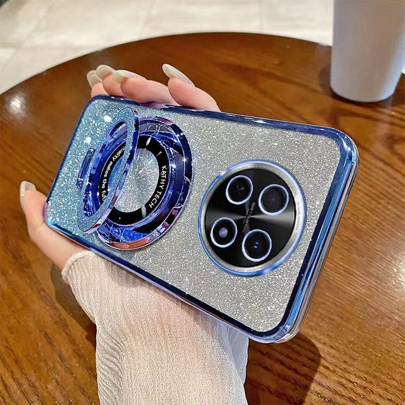 Luxury Magnetic Support Transparent Glitter Powder Phone Case For Huawei nova Y91 Fall Prevention Protective Cover