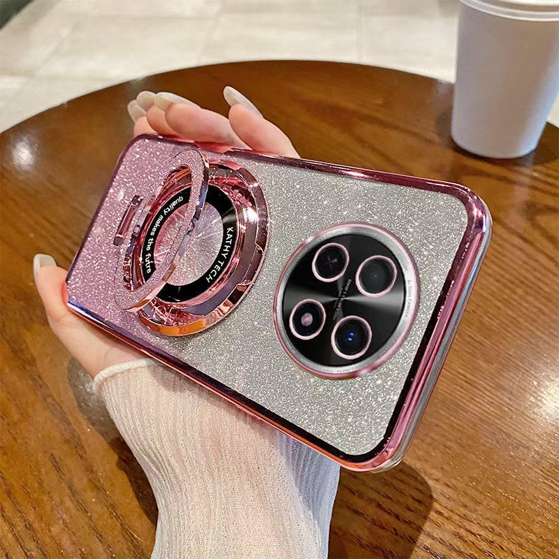 Luxury Magnetic Support Transparent Glitter Powder Phone Case For Huawei nova Y91 Fall Prevention Protective Cover