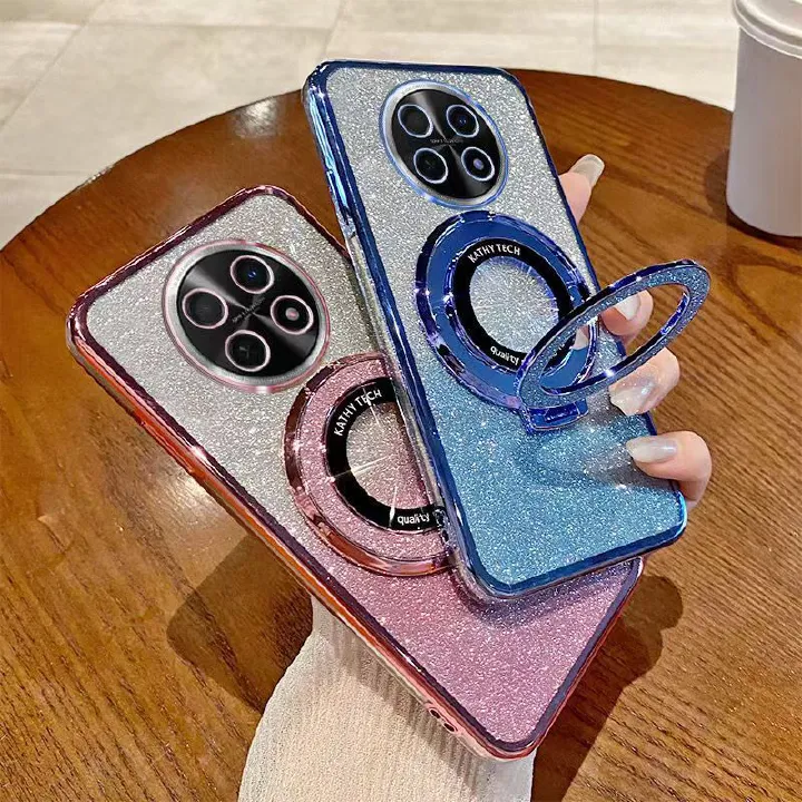 Luxury Magnetic Support Transparent Glitter Powder Phone Case For Huawei nova Y91 Fall Prevention Protective Cover