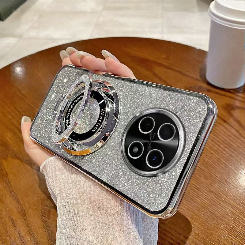 Luxury Magnetic Support Transparent Glitter Powder Phone Case For Huawei nova Y91 Fall Prevention Protective Cover