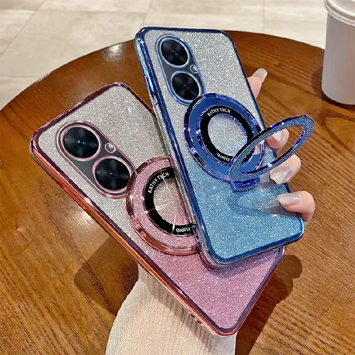 Luxury Magnetic Support Transparent Glitter Powder Phone Case For Huawei nova 11i Fall Prevention Protective Cover