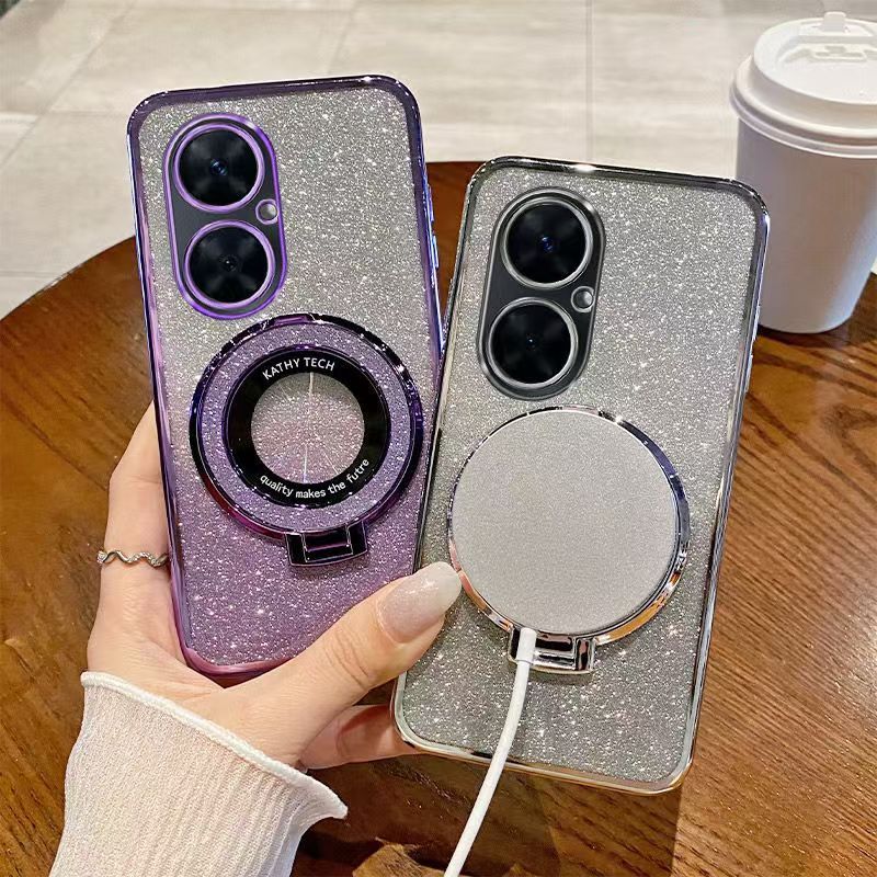 Luxury Magnetic Support Transparent Glitter Powder Phone Case For Huawei nova 11i Fall Prevention Protective Cover