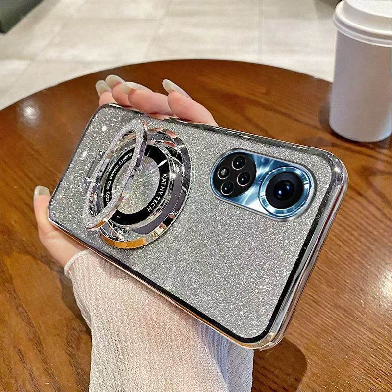 Luxury Magnetic Support Transparent Glitter Powder Phone Case For Huawei Nova 9 Fall Prevention Protective Cover