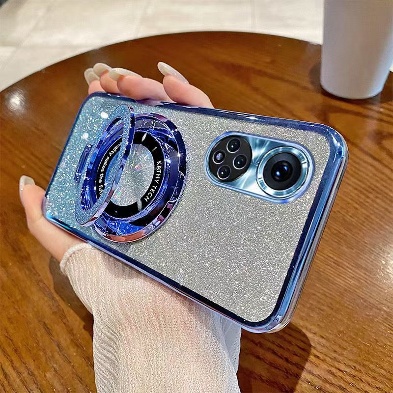 Luxury Magnetic Support Transparent Glitter Powder Phone Case For Huawei Nova 9 Fall Prevention Protective Cover