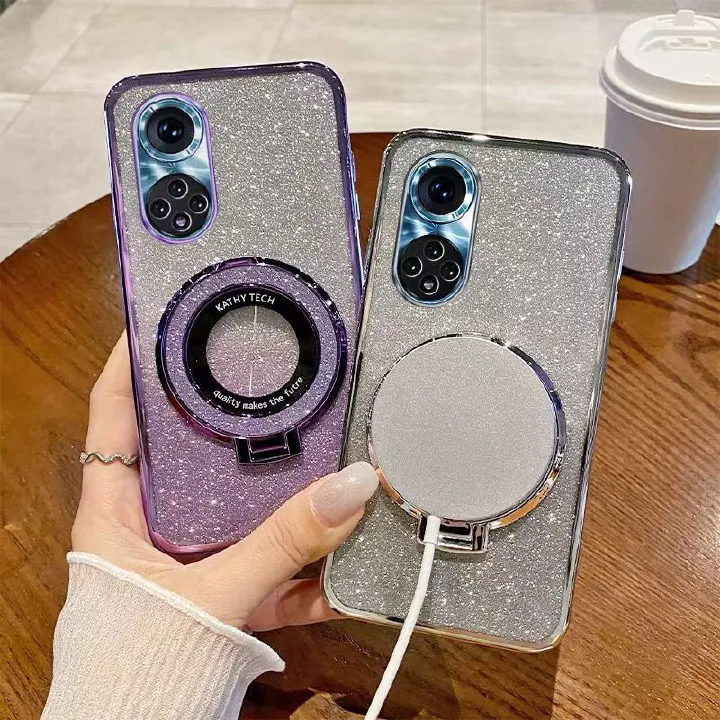 Luxury Magnetic Support Transparent Glitter Powder Phone Case For Huawei Nova 9 Fall Prevention Protective Cover
