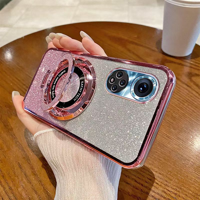 Luxury Magnetic Support Transparent Glitter Powder Phone Case For Huawei Nova 9 Fall Prevention Protective Cover