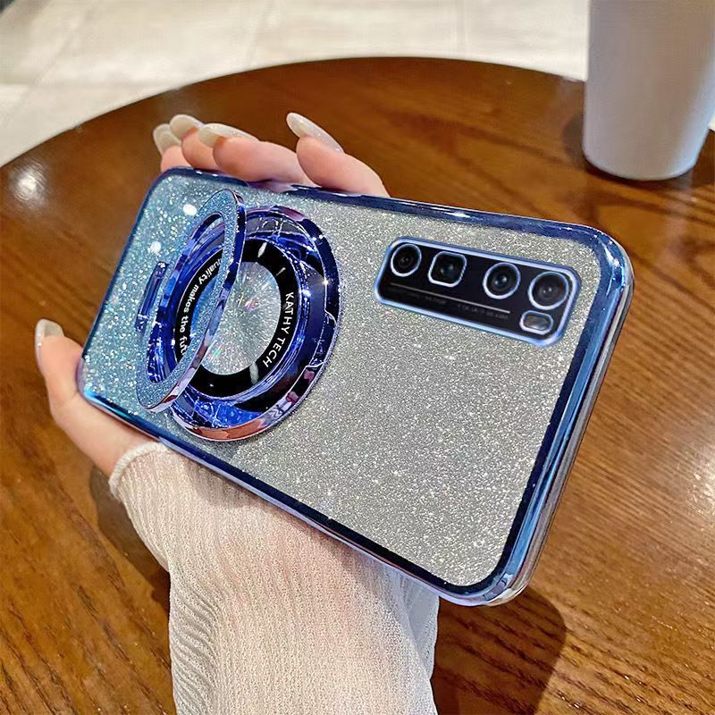 Luxury Magnetic Support Transparent Glitter Powder Phone Case For Huawei nova 7 Pro Fall Prevention Protective Cover