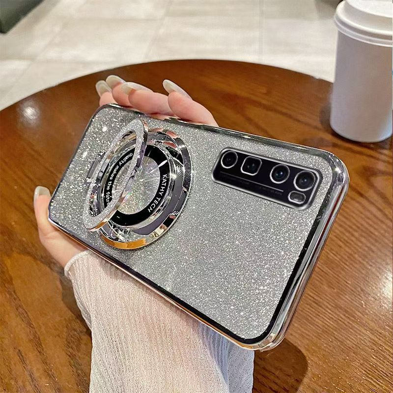 Luxury Magnetic Support Transparent Glitter Powder Phone Case For Huawei nova 7 Pro Fall Prevention Protective Cover