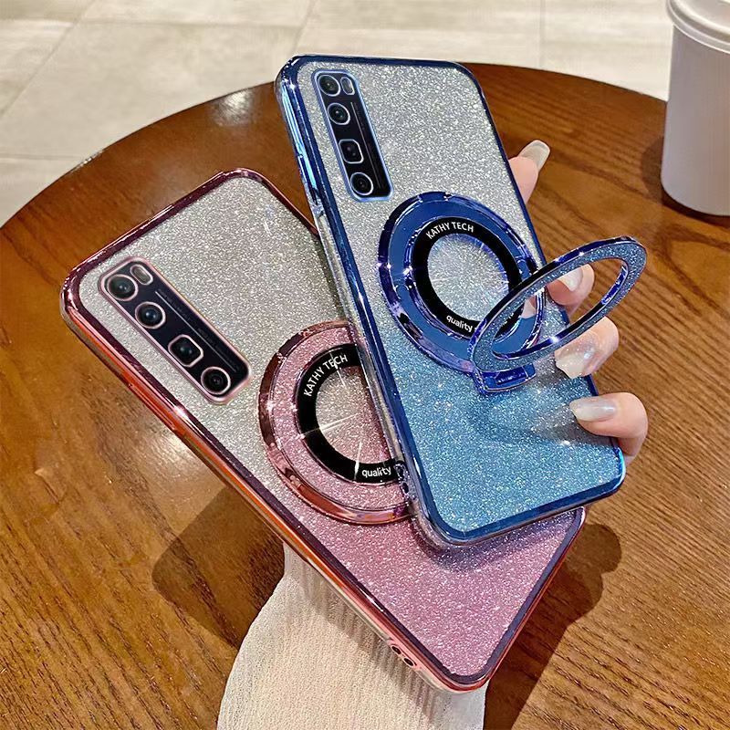 Luxury Magnetic Support Transparent Glitter Powder Phone Case For Huawei nova 7 Pro Fall Prevention Protective Cover