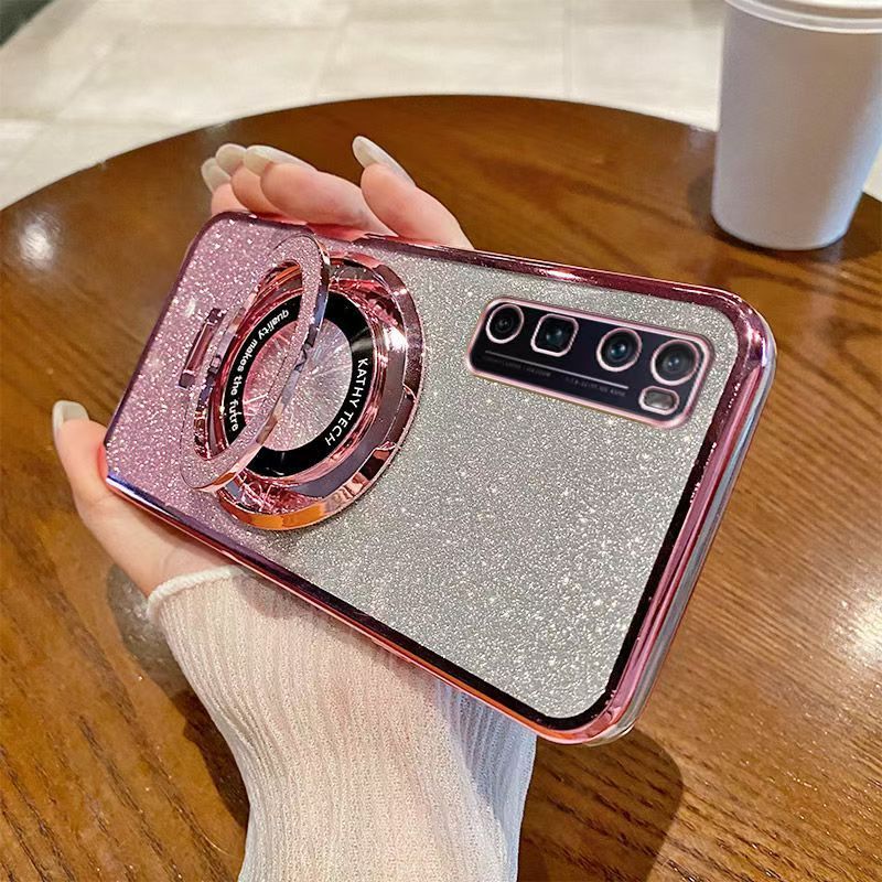 Luxury Magnetic Support Transparent Glitter Powder Phone Case For Huawei nova 7 Pro Fall Prevention Protective Cover
