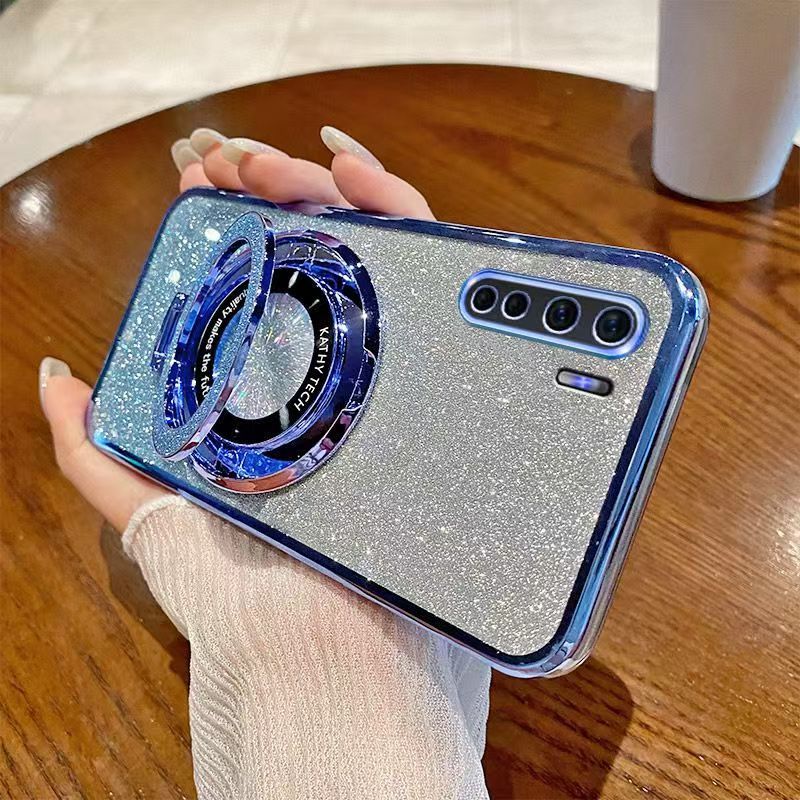 Luxury Magnetic Support Transparent Glitter Powder Phone Case For Oppo Reno 3 4G/OPPO A91 Fall Prevention Protective Cover