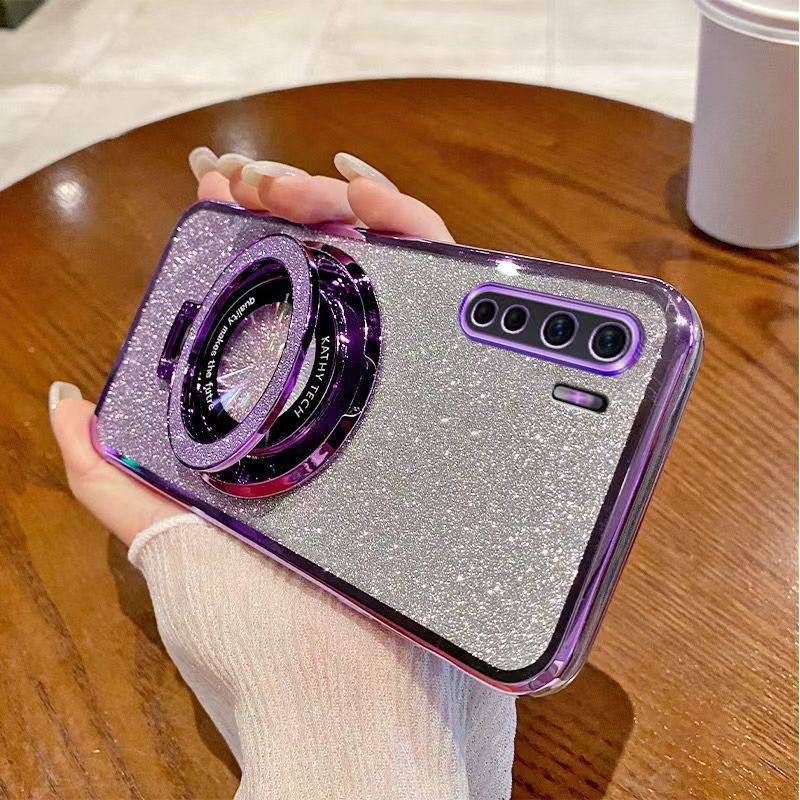 Luxury Magnetic Support Transparent Glitter Powder Phone Case For Oppo Reno 3 4G/OPPO A91 Fall Prevention Protective Cover