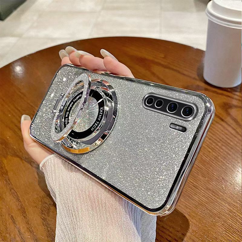 Luxury Magnetic Support Transparent Glitter Powder Phone Case For Oppo Reno 3 4G/OPPO A91 Fall Prevention Protective Cover