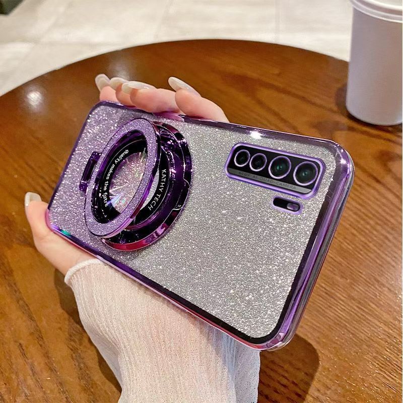Luxury Magnetic Support Transparent Glitter Powder Phone Case For Huawei nova 7 SE Fall Prevention Protective Cover