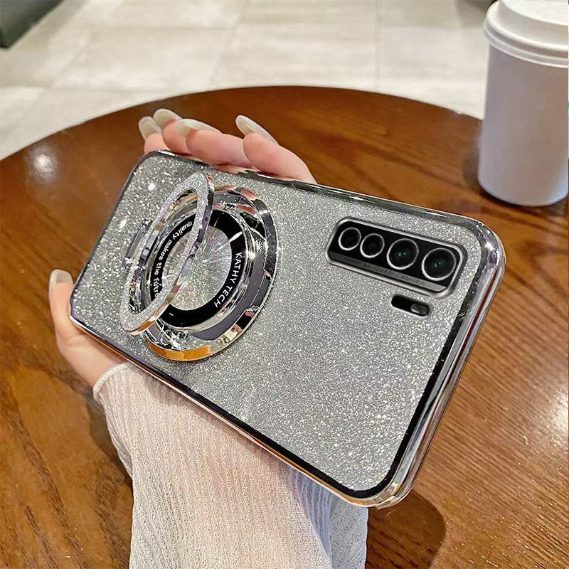 Luxury Magnetic Support Transparent Glitter Powder Phone Case For Huawei nova 7 SE Fall Prevention Protective Cover