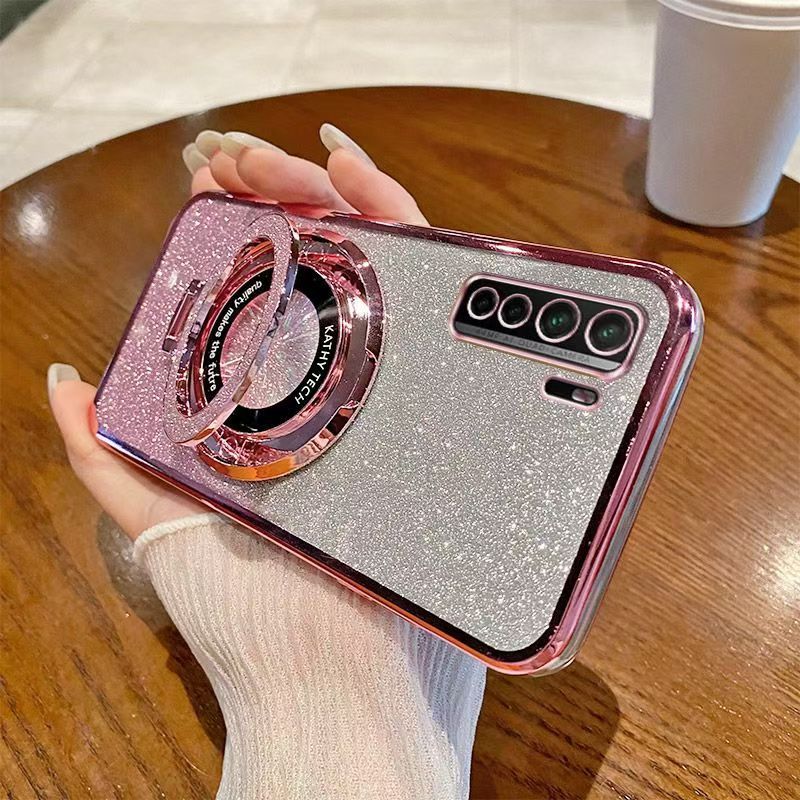 Luxury Magnetic Support Transparent Glitter Powder Phone Case For Huawei nova 7 SE Fall Prevention Protective Cover