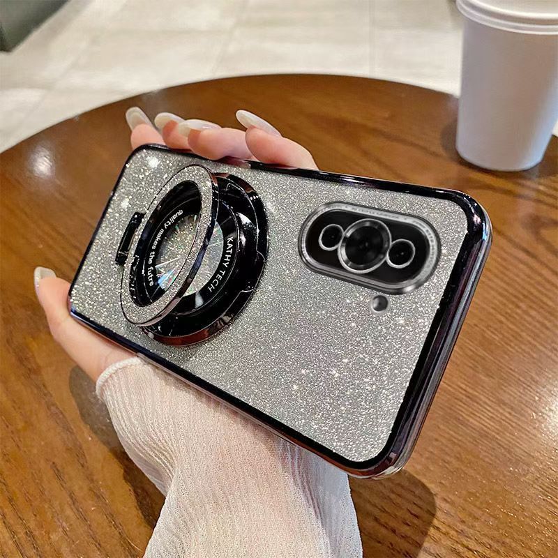 Luxury Magnetic Support Transparent Glitter Powder Phone Case For Huawei nova 10 Fall Prevention Protective Cover