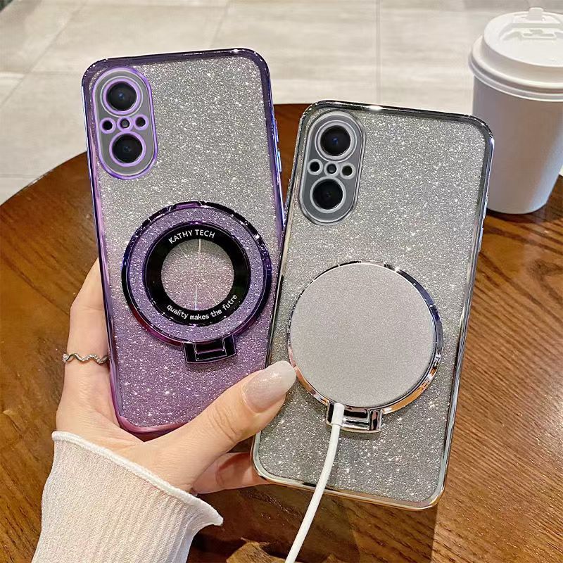 Luxury Magnetic Support Transparent Glitter Powder Phone Case For Huawei nova 9 SE Fall Prevention Protective Cover