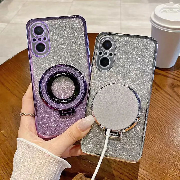 Luxury Magnetic Support Transparent Glitter Powder Phone Case For Huawei nova 9 SE Fall Prevention Protective Cover