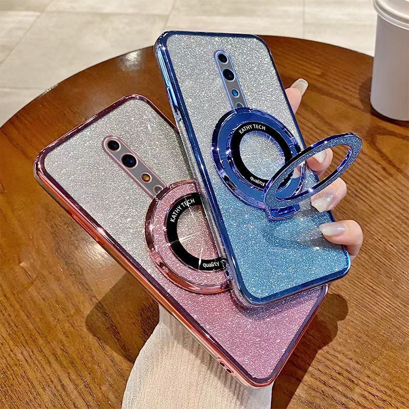 Luxury Magnetic Support Transparent Glitter Powder Phone Case For Oppo Reno Z Fall Prevention Protective Cover