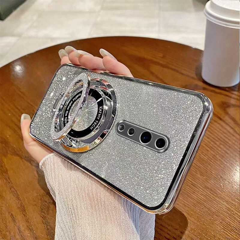 Luxury Magnetic Support Transparent Glitter Powder Phone Case For Oppo Reno Z Fall Prevention Protective Cover