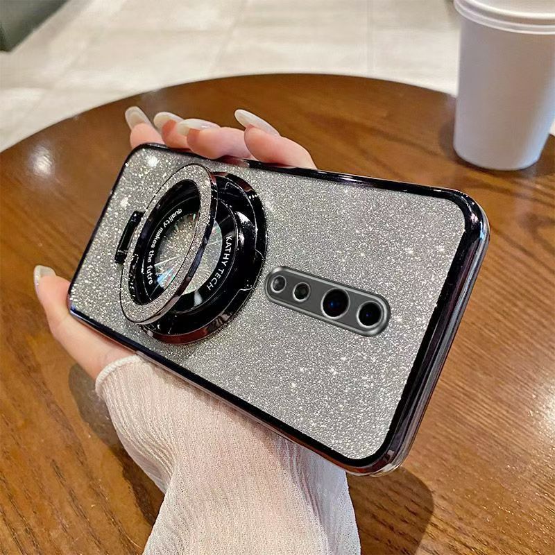 Luxury Magnetic Support Transparent Glitter Powder Phone Case For Oppo Reno Z Fall Prevention Protective Cover