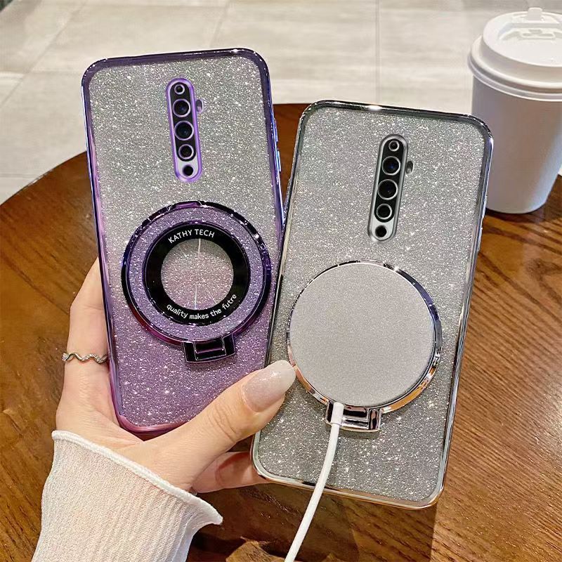 Luxury Magnetic Support Transparent Glitter Powder Phone Case For Oppo Reno 2F/Reno 2Z Fall Prevention Protective Cover