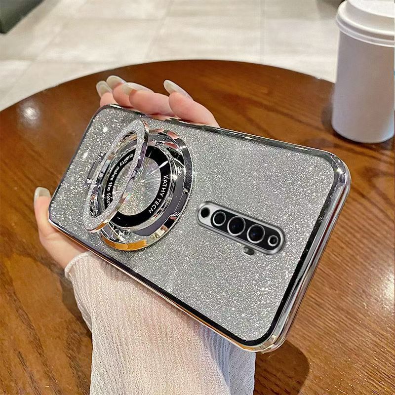Luxury Magnetic Support Transparent Glitter Powder Phone Case For Oppo Reno 2F/Reno 2Z Fall Prevention Protective Cover