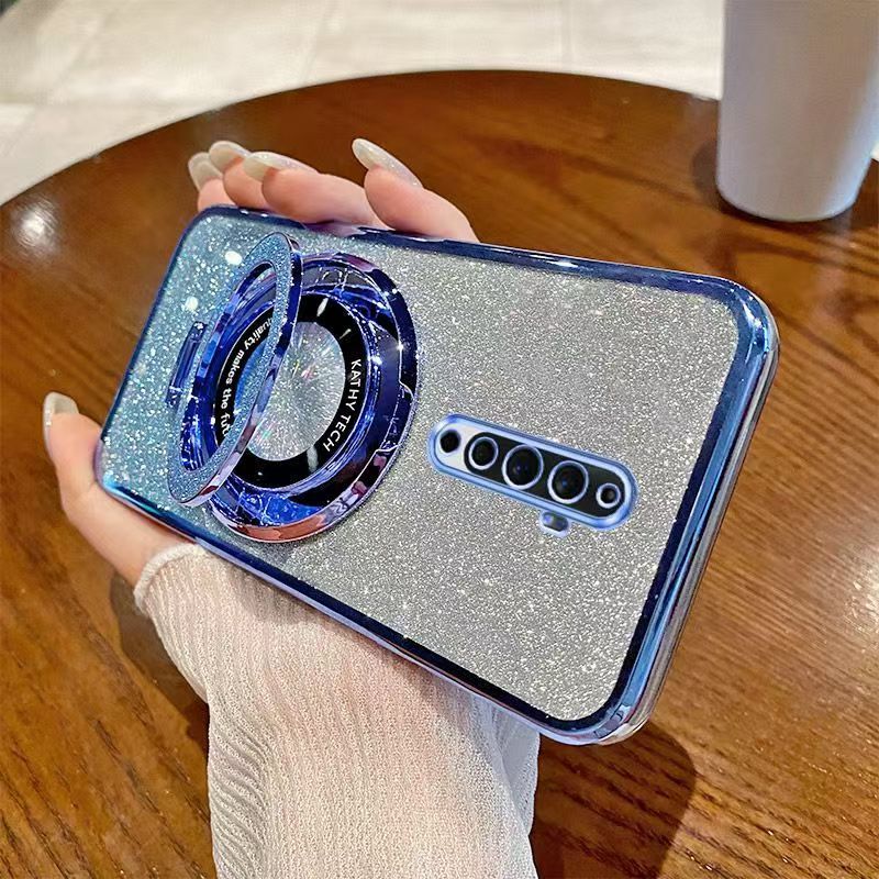 Luxury Magnetic Support Transparent Glitter Powder Phone Case For Oppo Reno 2F/Reno 2Z Fall Prevention Protective Cover