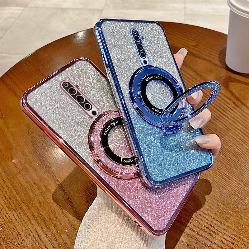 Luxury Magnetic Support Transparent Glitter Powder Phone Case For Oppo Reno 2F/Reno 2Z Fall Prevention Protective Cover