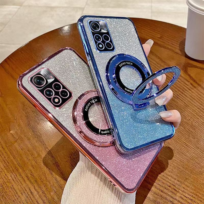 Luxury Magnetic Support Transparent Glitter Powder Phone Case For Xiaomi Redmi Note 11 Pro+/Plus 5G Fall Prevention Protective Cover