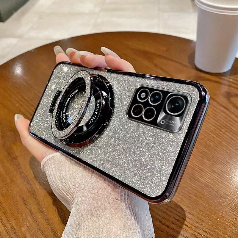Luxury Magnetic Support Transparent Glitter Powder Phone Case For Xiaomi Redmi Note 11 Pro+/Plus 5G Fall Prevention Protective Cover