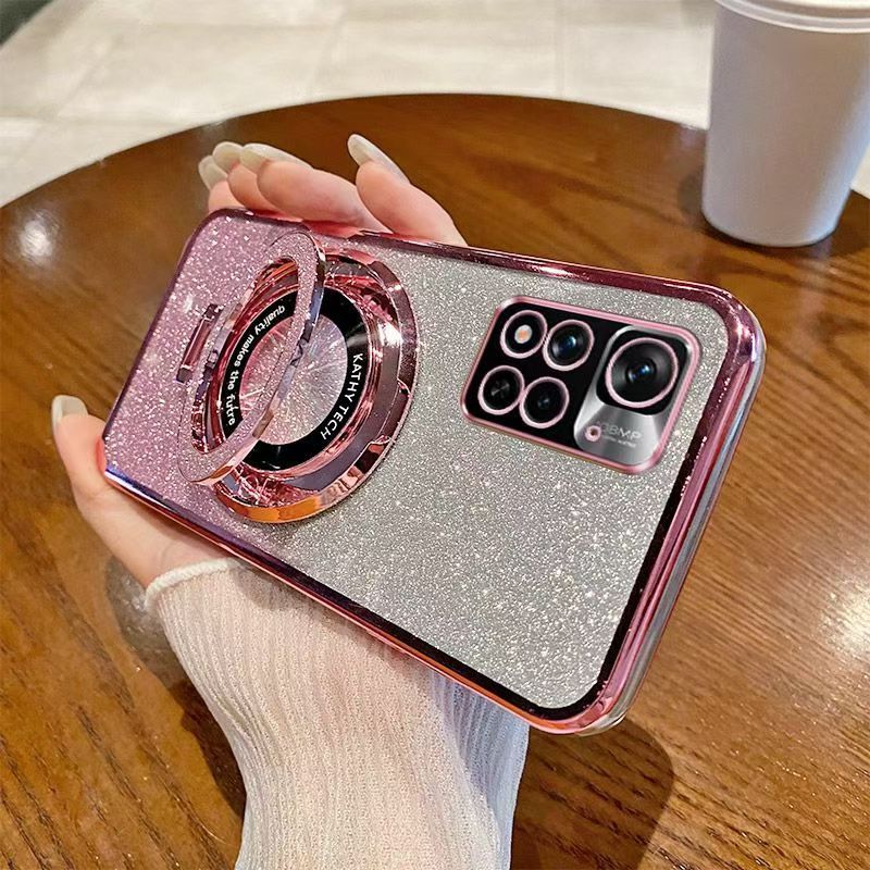 Luxury Magnetic Support Transparent Glitter Powder Phone Case For Xiaomi Redmi Note 11 Pro+/Plus 5G Fall Prevention Protective Cover
