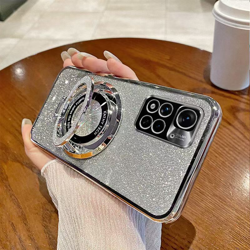 Luxury Magnetic Support Transparent Glitter Powder Phone Case For Xiaomi Redmi Note 11 Pro+/Plus 5G Fall Prevention Protective Cover