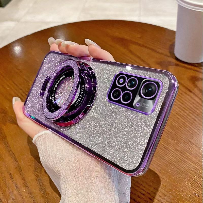 Luxury Magnetic Support Transparent Glitter Powder Phone Case For Xiaomi Redmi Note 11 Pro+/Plus 5G Fall Prevention Protective Cover