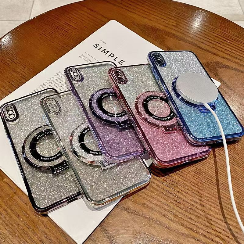Luxury Magnetic Support Transparent Glitter Powder Phone Case For Xiaomi Redmi Note 11 Pro+/Plus 5G Fall Prevention Protective Cover