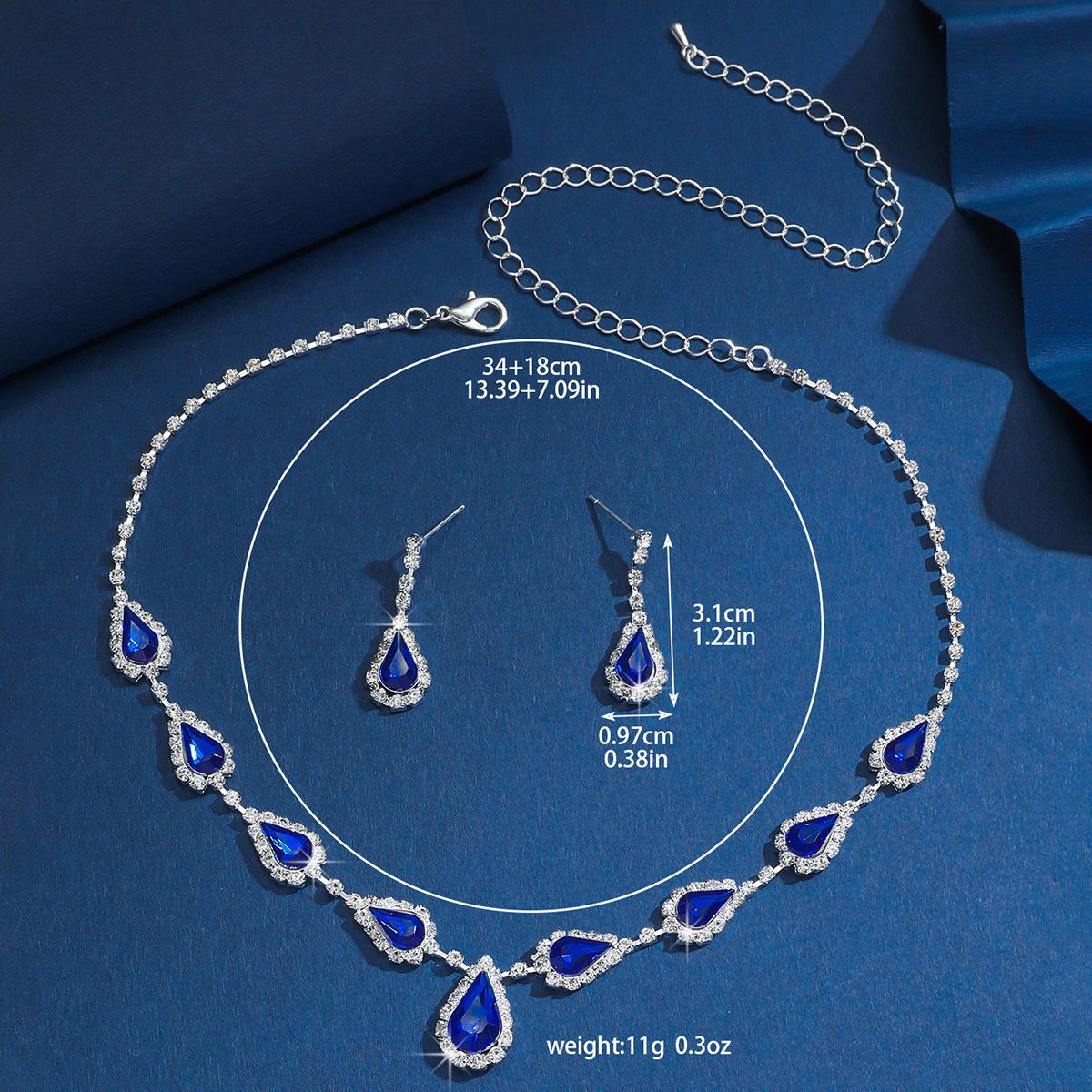 Hot Sale - Fashion Black Crystal Necklace Earrings Jewellery Set Amazon Full Diamond 2 Piece Set