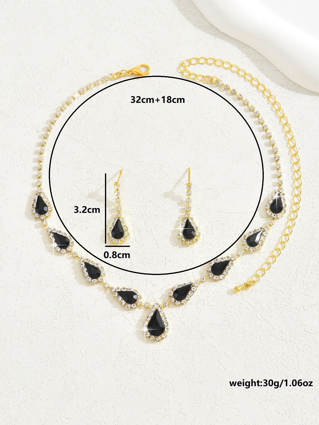 Hot Sale - Fashion Black Crystal Necklace Earrings Jewellery Set Amazon Full Diamond 2 Piece Set