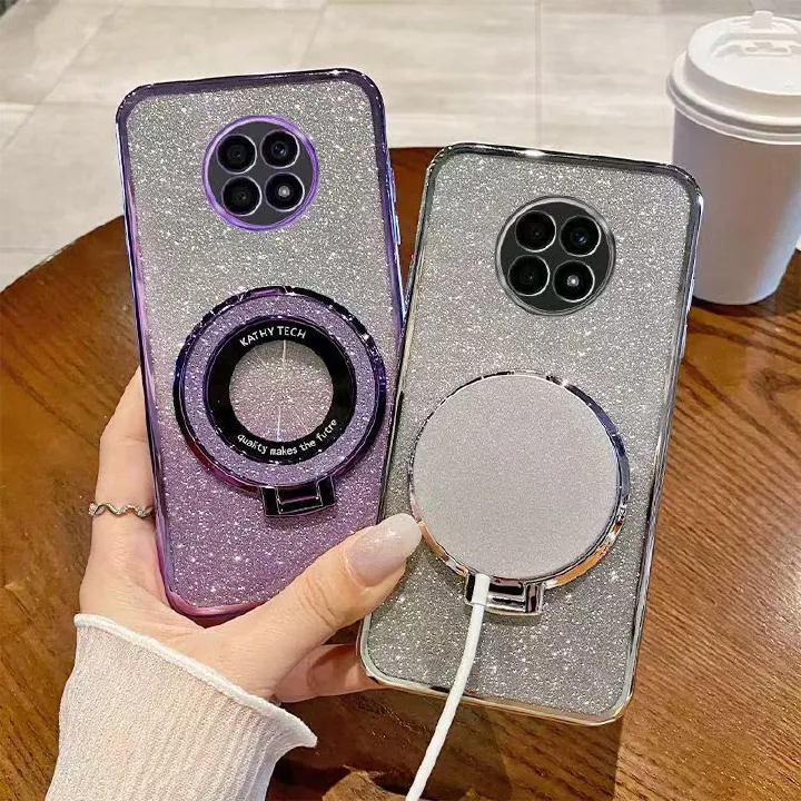 Luxury Magnetic Support Transparent Glitter Powder Phone Case For Honor X20 Fall Prevention Protective Cover