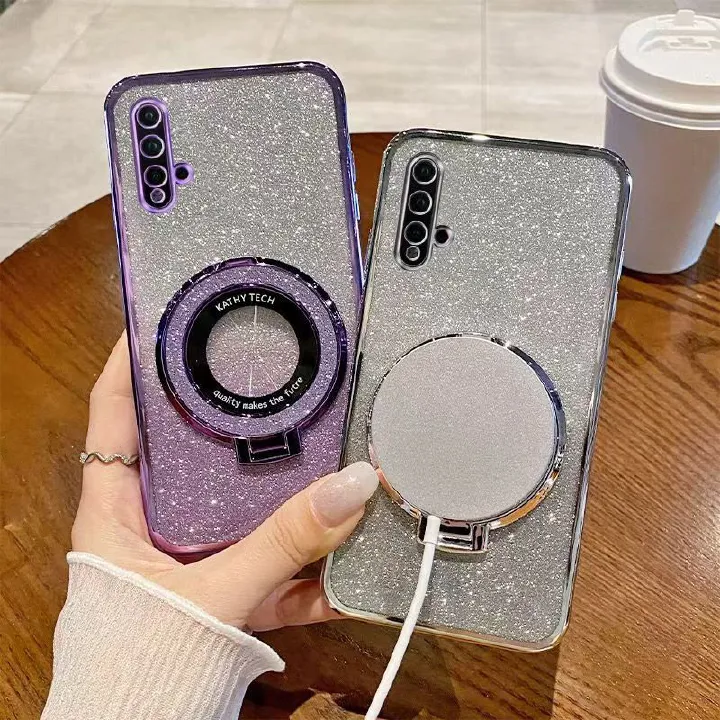 Luxury Magnetic Support Transparent Glitter Powder Phone Case For Huawei nova 5/nova 5 Pro Fall Prevention Protective Cover