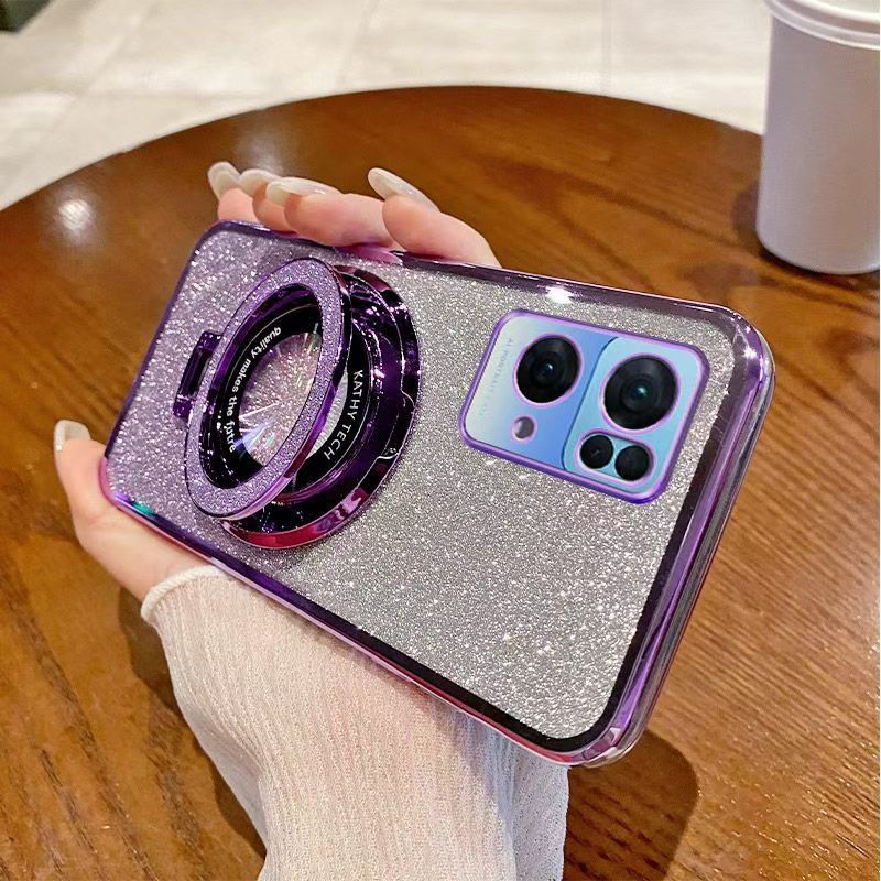 Luxury Magnetic Support Transparent Glitter Powder Phone Case For Oppo Reno 7 Pro 5G Fall Prevention Protective Cover